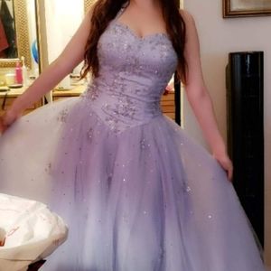 Mori Lee by Madeline Gardner Periwinkle Shimmering Princess Halter Gown